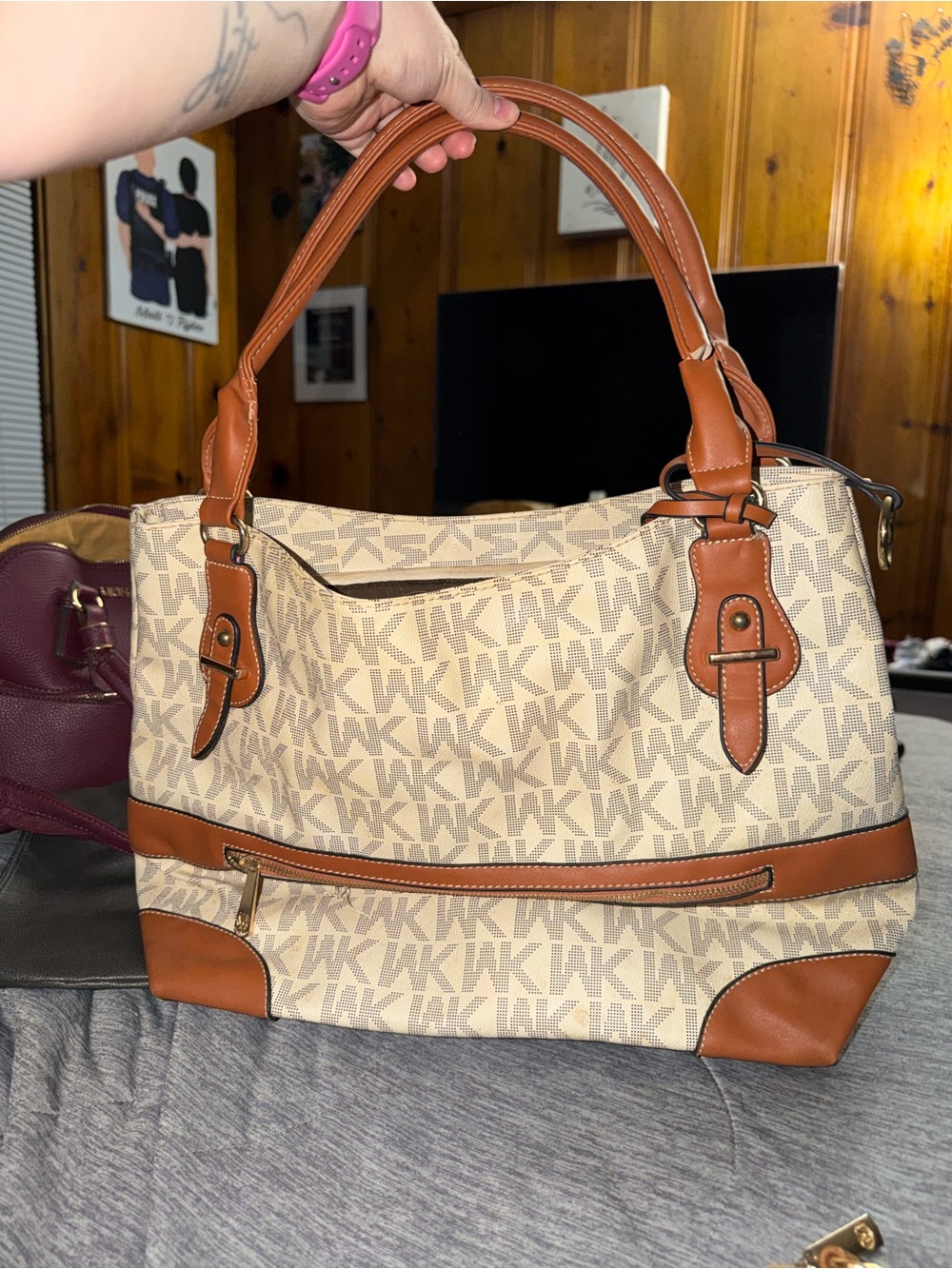Wendy Keen Cream & Brown Logo Shoulder Tote